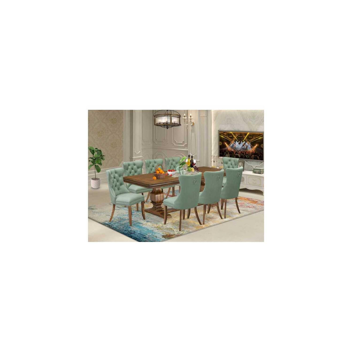 9 Piece Dining Room Set with Green Chairs L336769