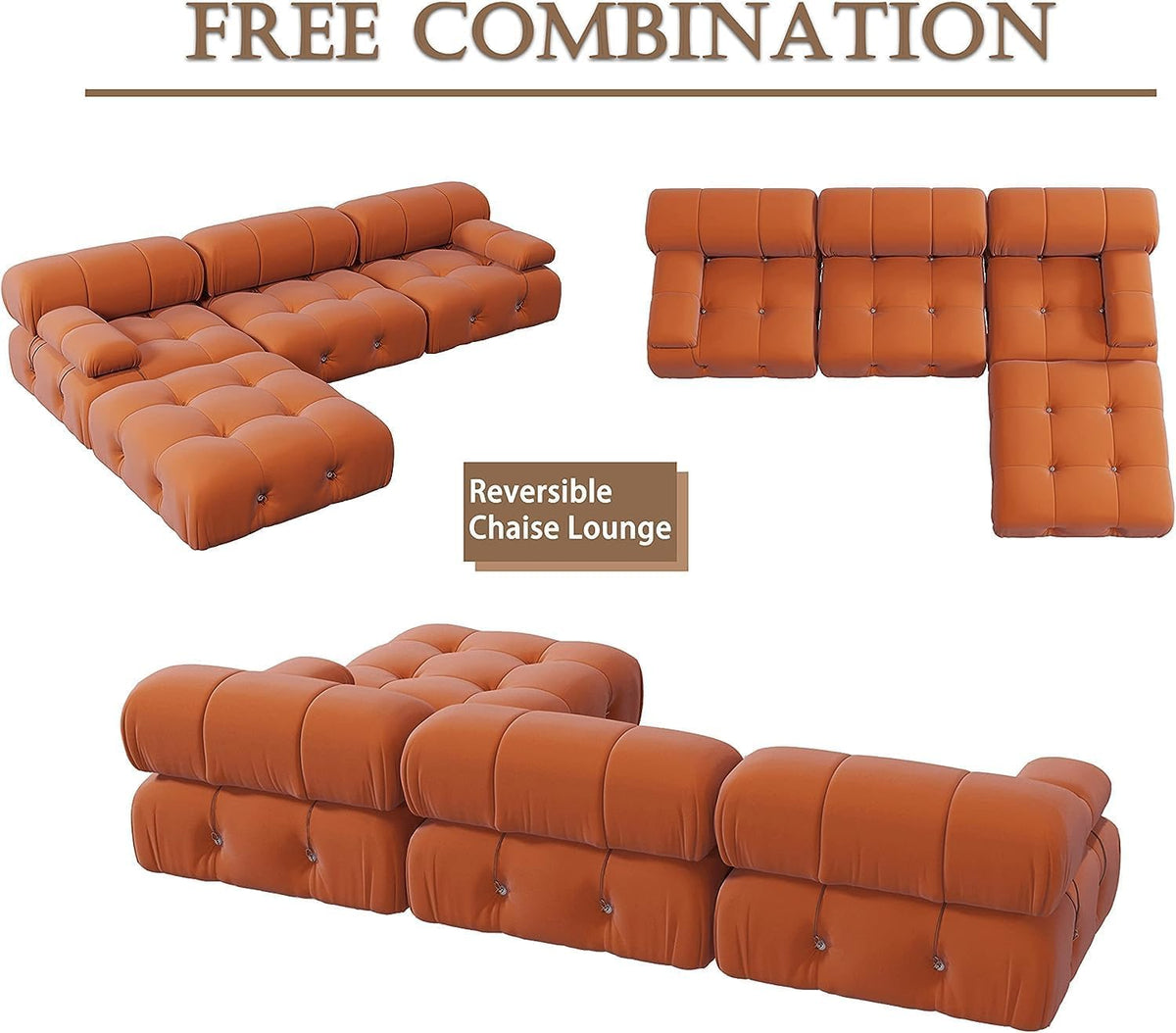 104" L-Shaped Velvet Sectional Sofa with Reversible Chaise Ottoman A976