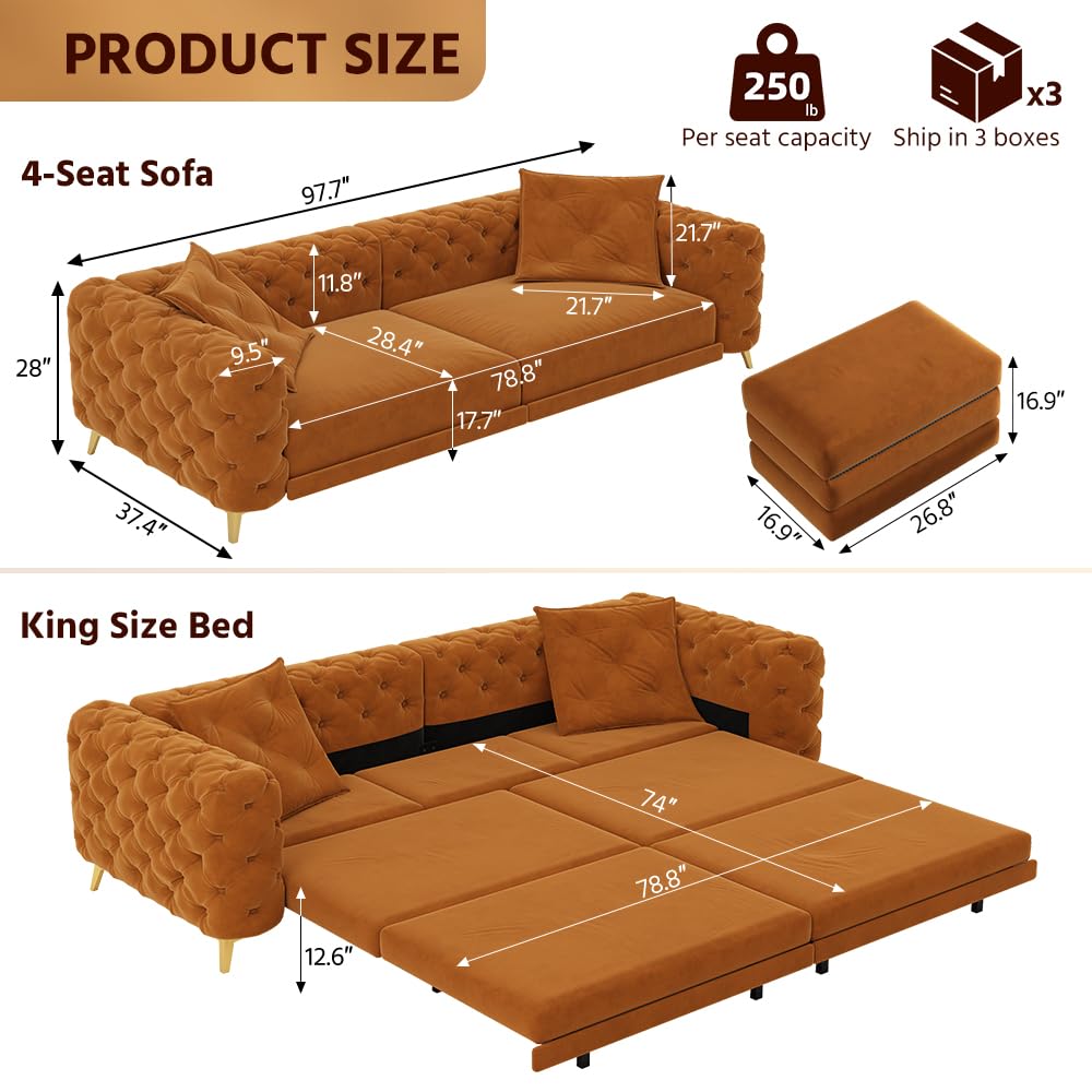 King Size Velvet L Shaped Sleeper Sofa with Ottoman B937806