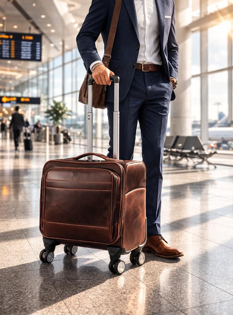 Leather Rolling Briefcase with Trolley Handle U297791