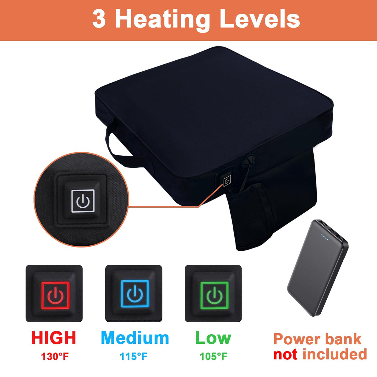 Black 2 Pack Heated Stadium Seat Cushions W844512