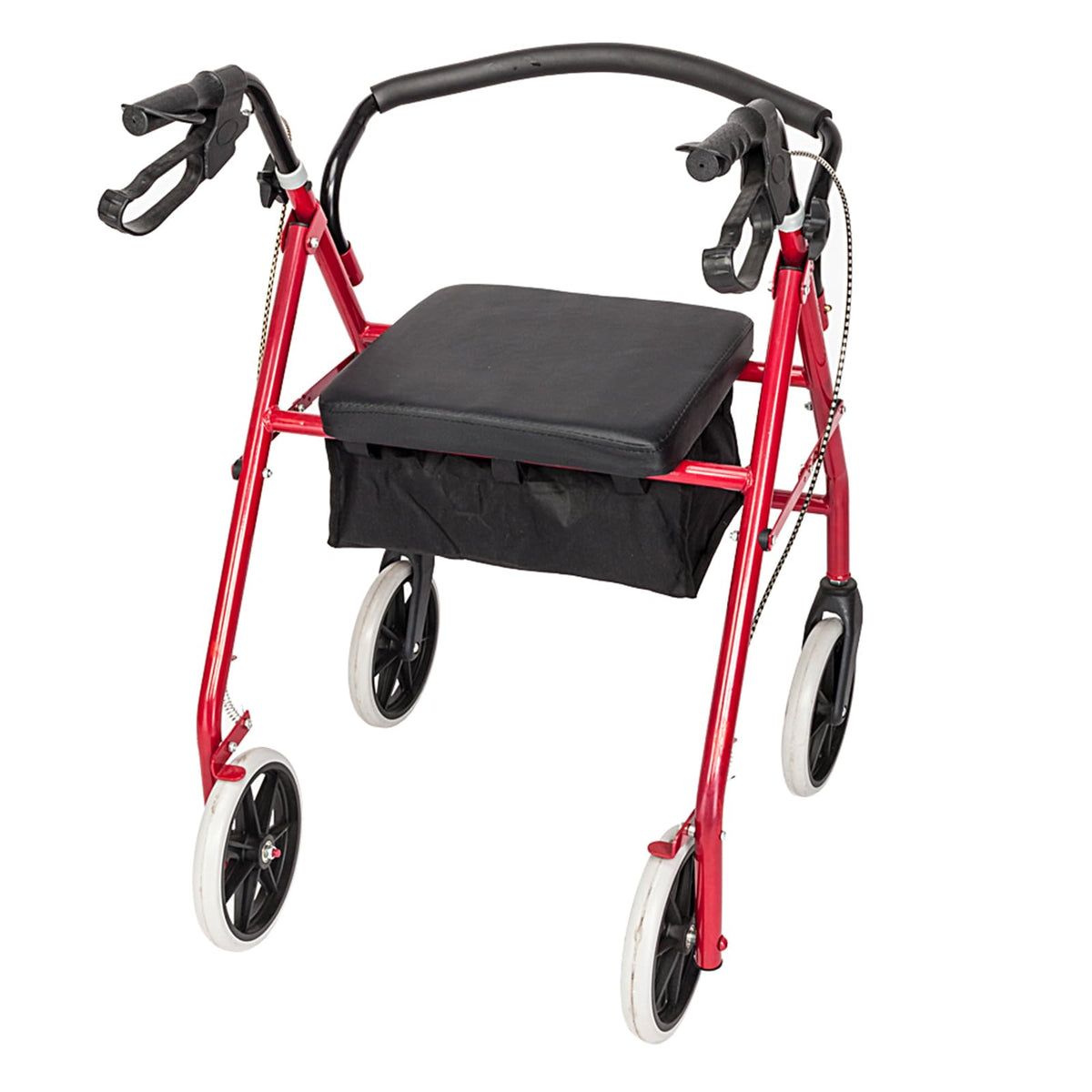 Heavy Duty Upright Rollator Walker with Padded Seat, Backrest, Height Adjustable Black & Red U1896