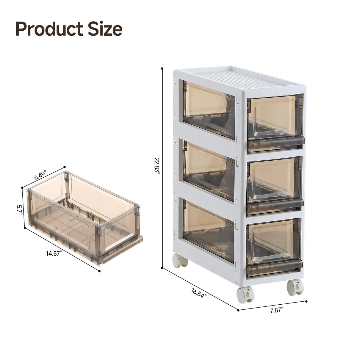 3 Drawer Plastic Storage Organizer with Wheels V8647
