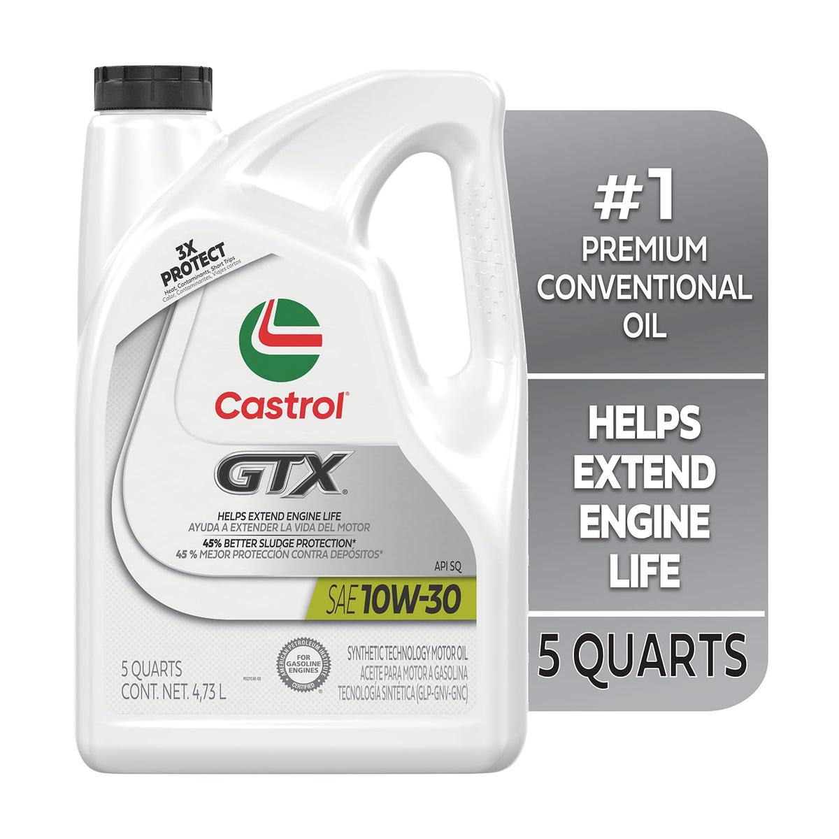 10W-30 Conventional Motor Oil, 5 Quarts U3095