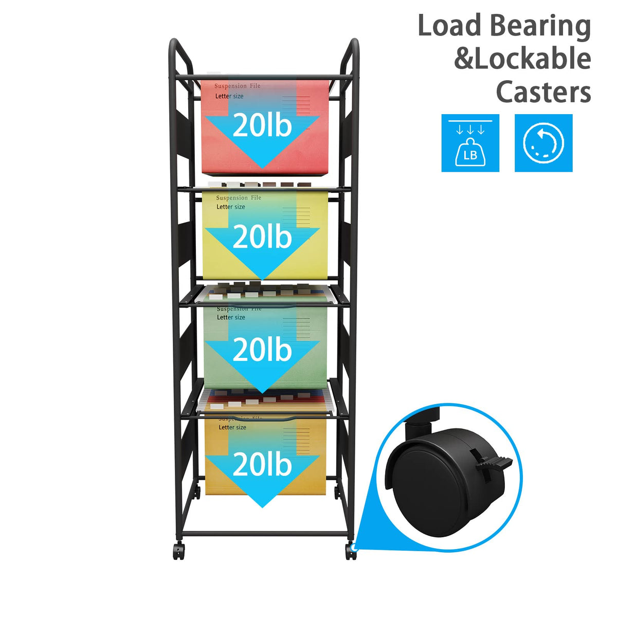 4-Tier Metal File Cart with Wheels D2408