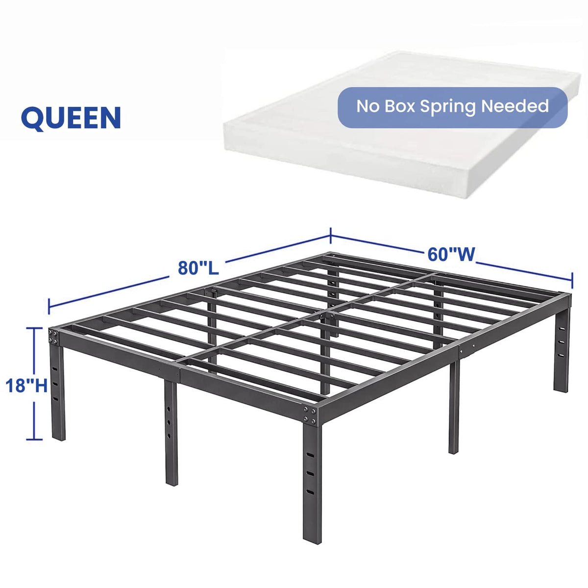 Queen Size 18 inch Tall Black Storage Bed Frame with Steel Slats F636125