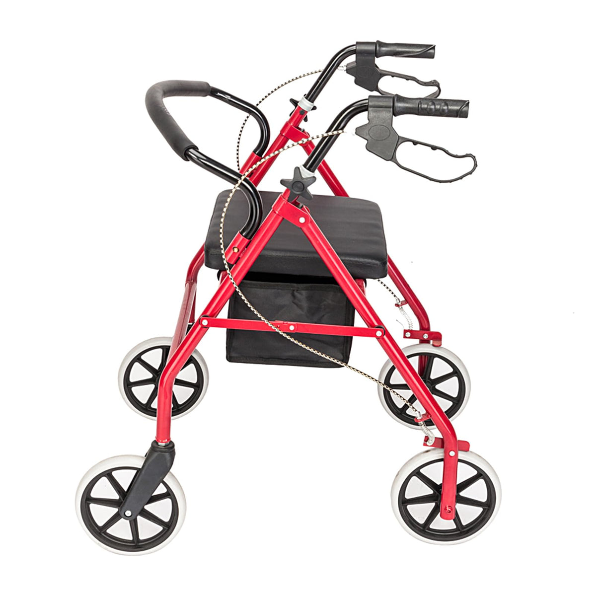 Heavy Duty Upright Rollator Walker with Padded Seat, Backrest, Height Adjustable Black & Red U1896