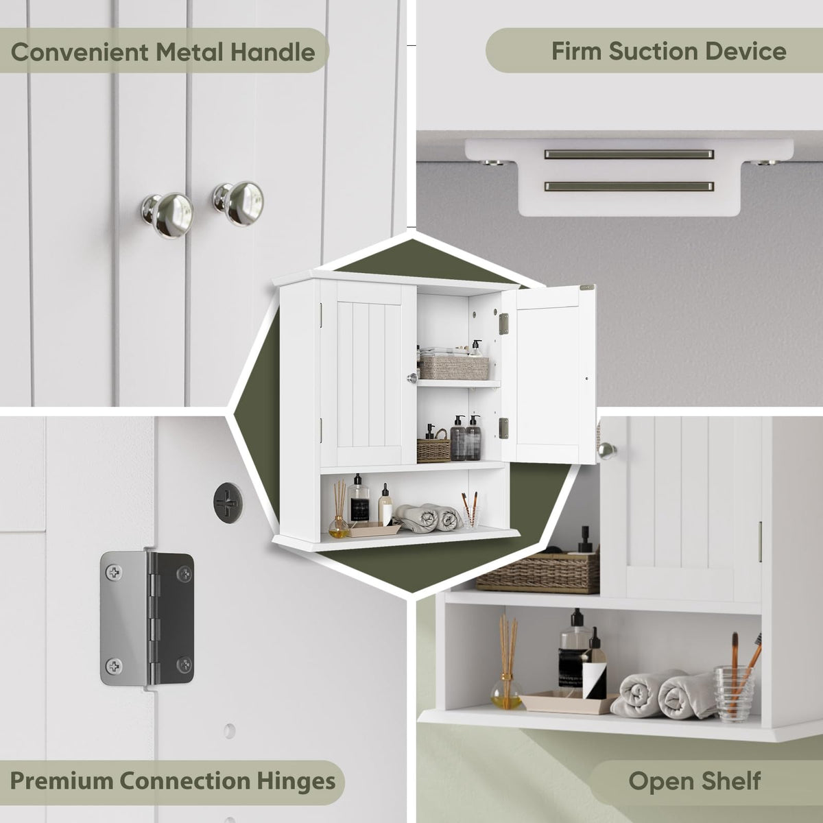 White Wall Mounted Bathroom Cabinet with 2 Door J4106