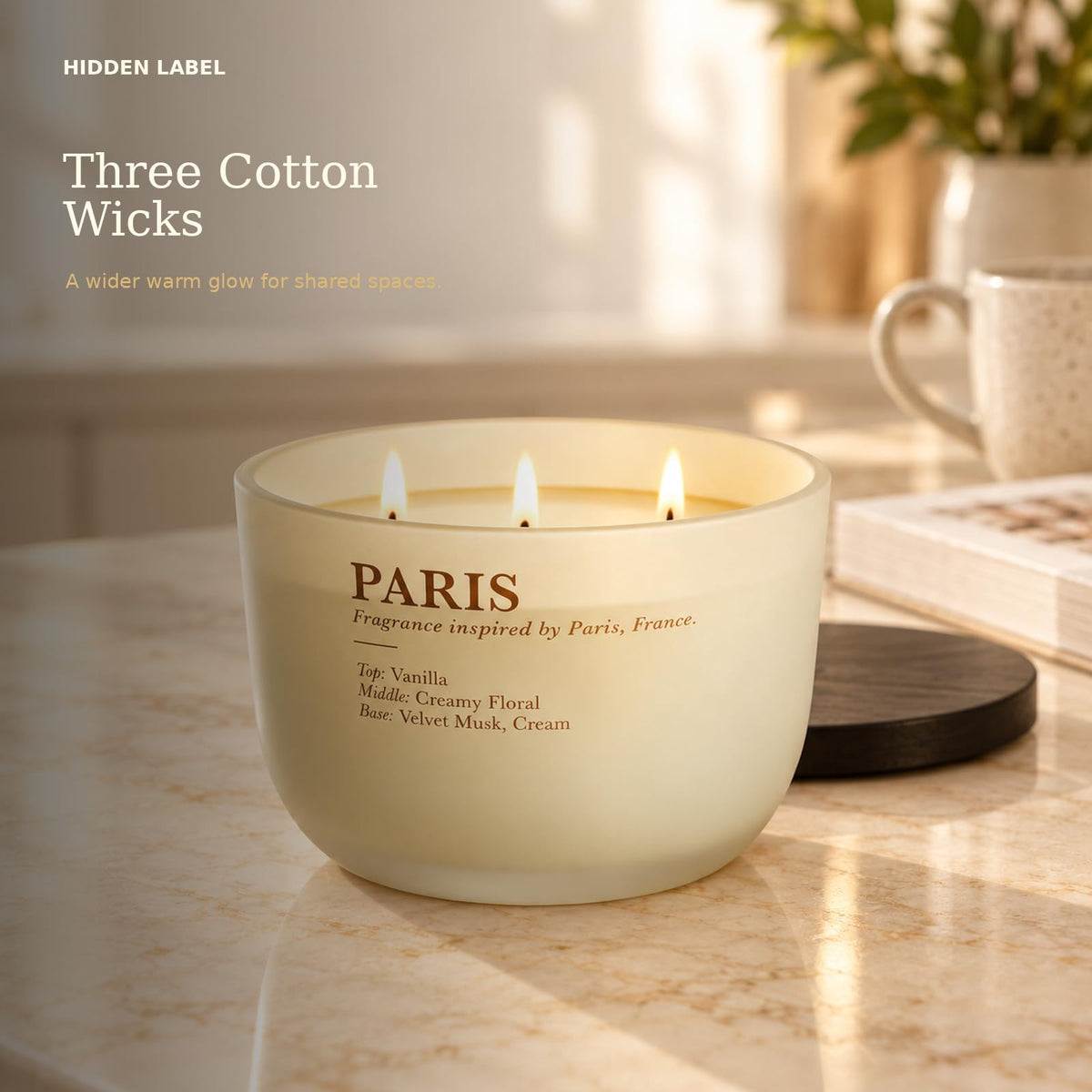 Vanilla Cream Scented Candle, 16 oz, 3-Wick Soy Wax E8358