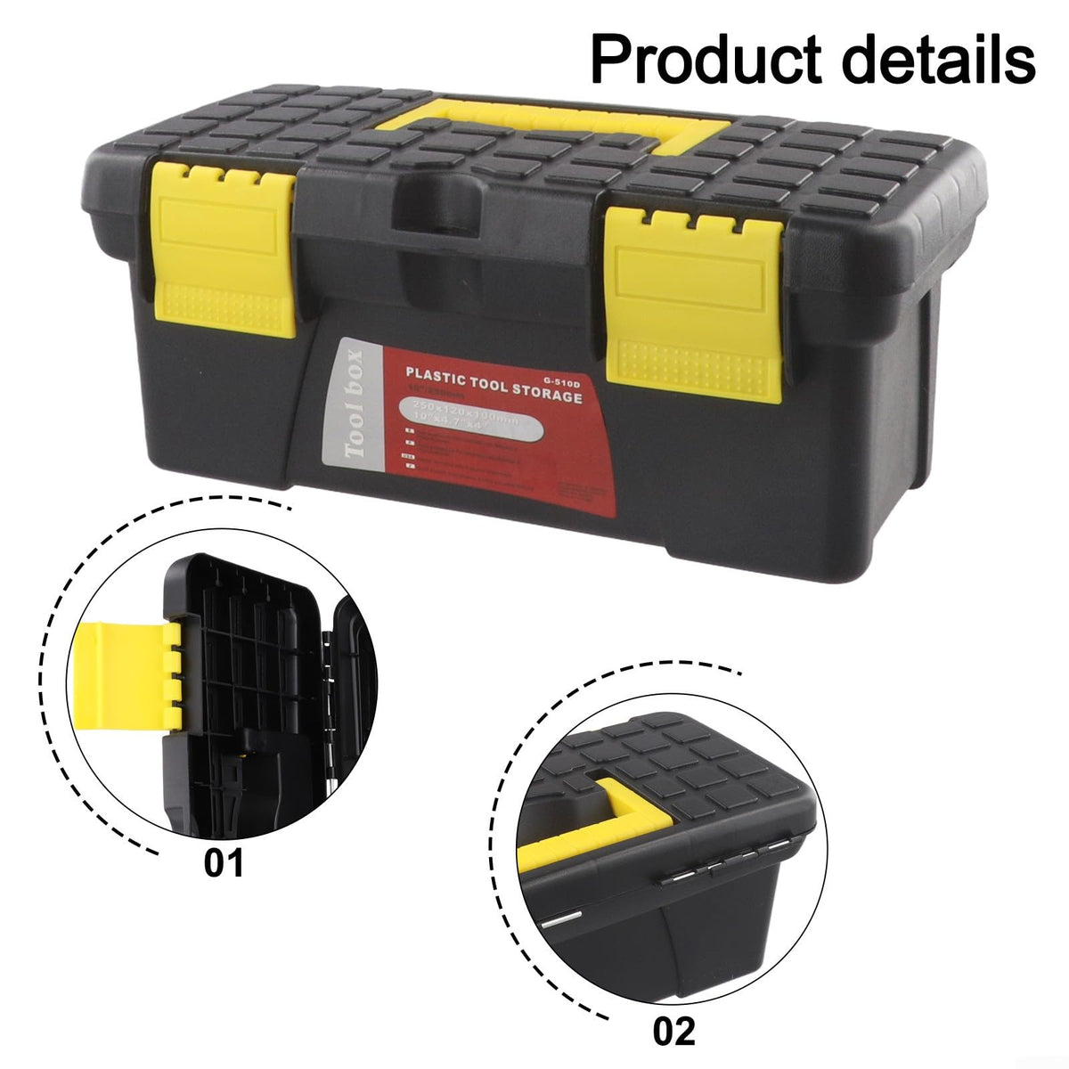 10 Inch Black Plastic Toolbox Storage Case S126404