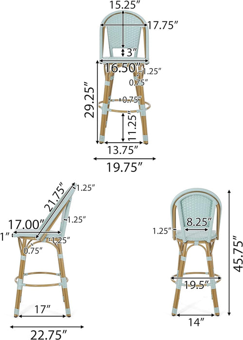 29.5" PE Rattan Aluminum Bar Stools, Set of 2, Light Teal N38508