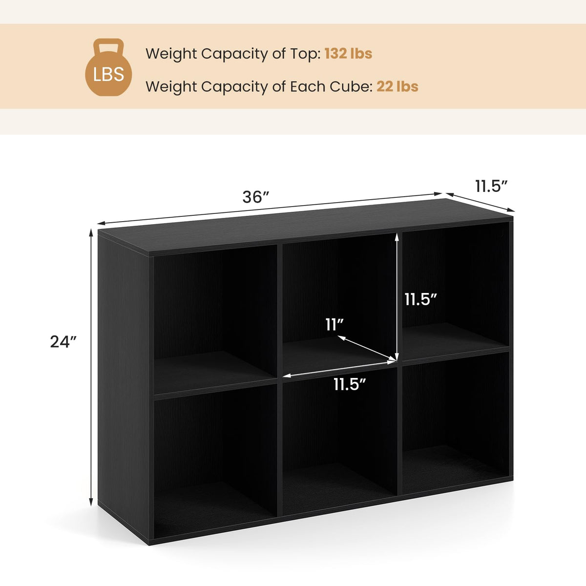 Black 6-Cube 3-Tier Bookcase S45208