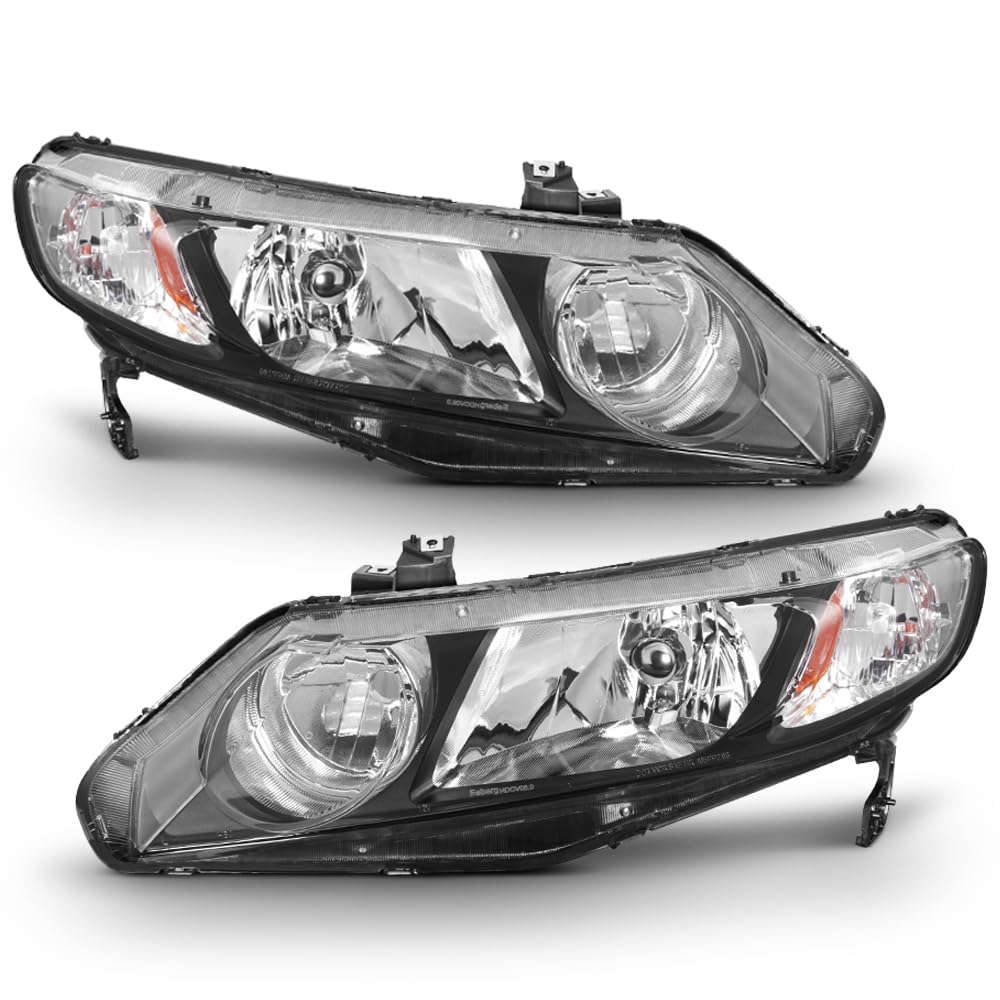 Black Housing Headlights Headlamps Assembly Pair L607
