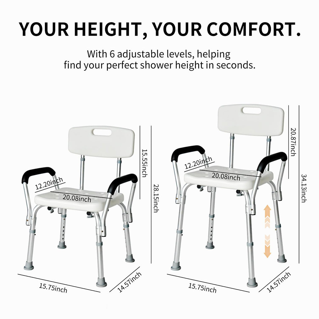 Extra Wide 300 lbs Capacity Shower Chair with Arms & Back C42612