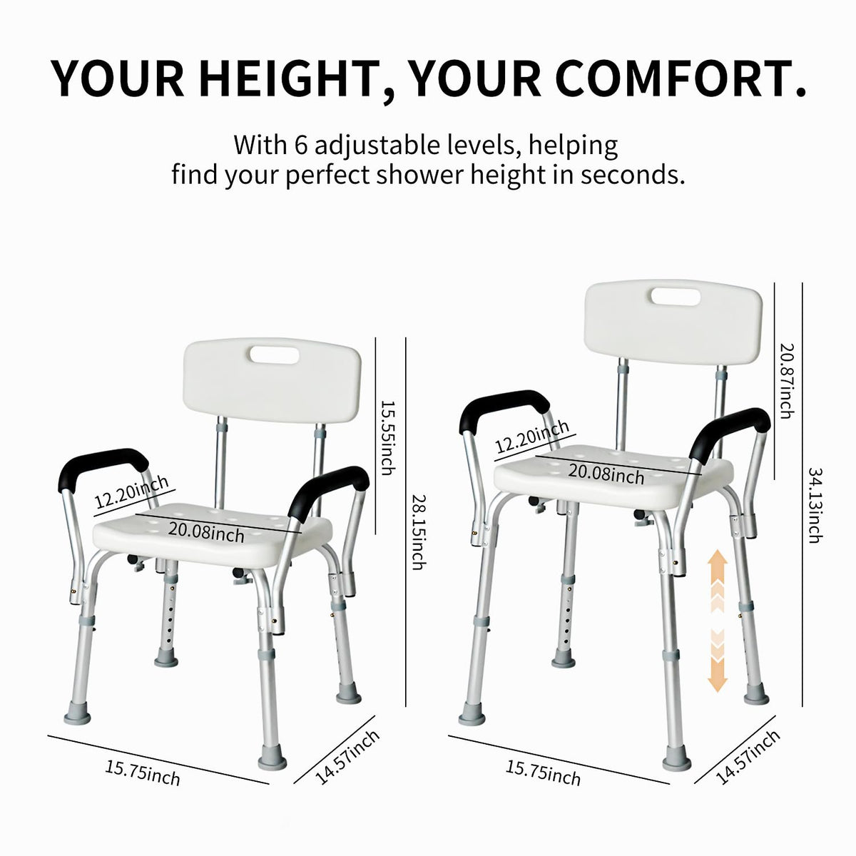Extra Wide 300 lbs Capacity Shower Chair with Arms & Back C42612