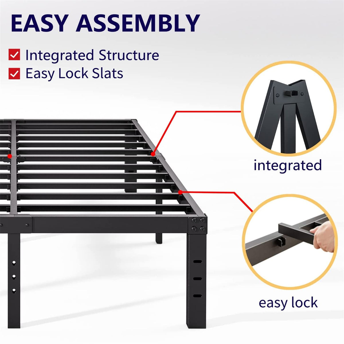 Queen Size 18 inch Tall Black Storage Bed Frame with Steel Slats F636125