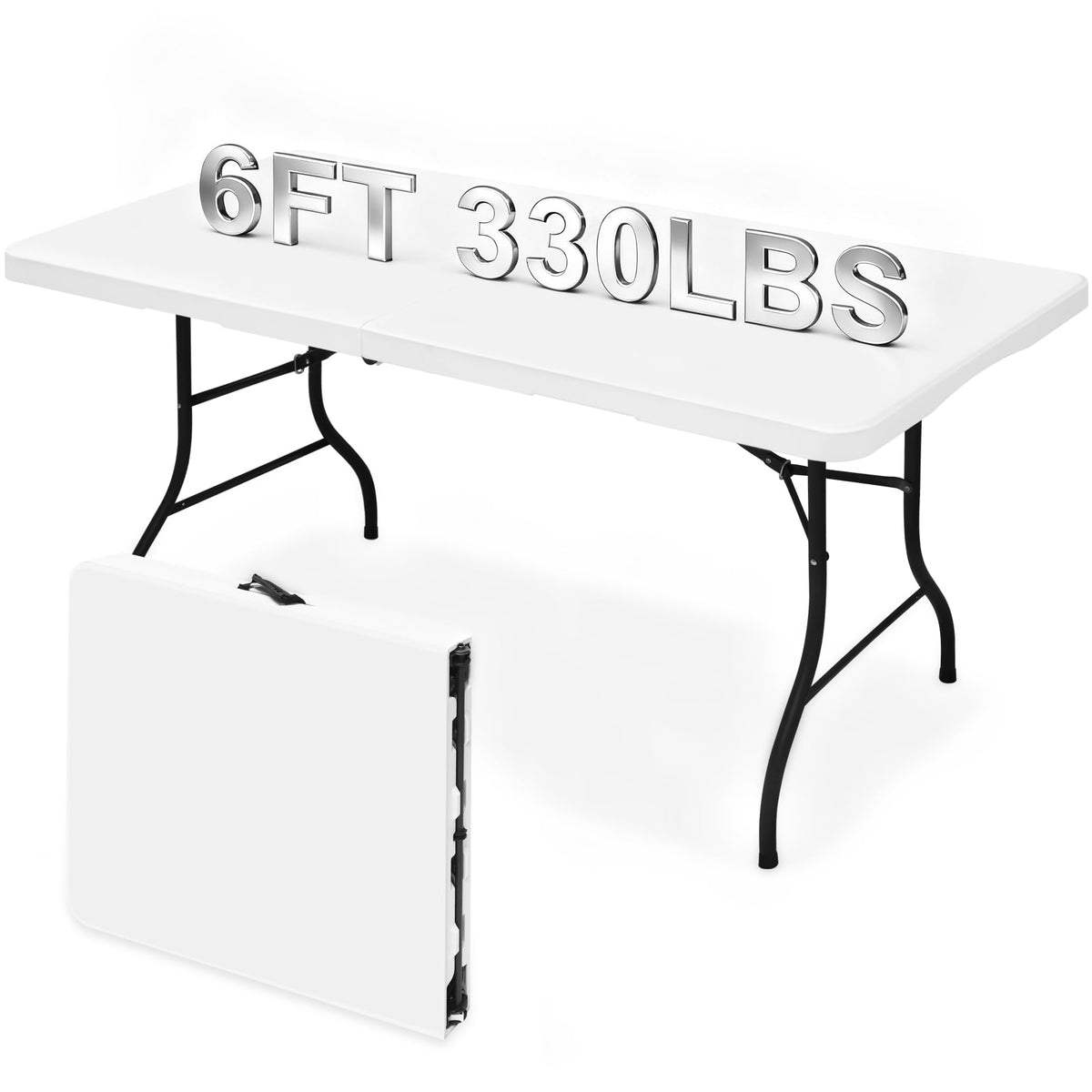 White 6ft Folding Table with Carrying Handle U456101