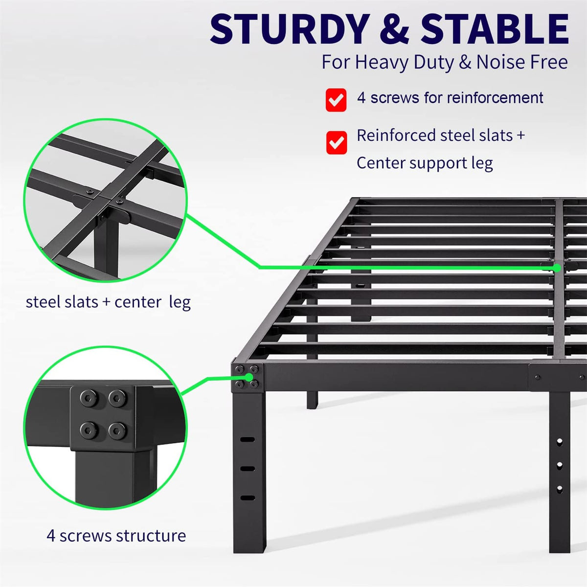 Queen Size 18 inch Tall Black Storage Bed Frame with Steel Slats F636125