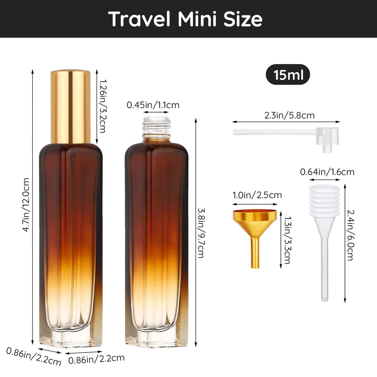 0.5oz 2pcs Empty Glass Perfume Atomizer Spray Bottles V21687