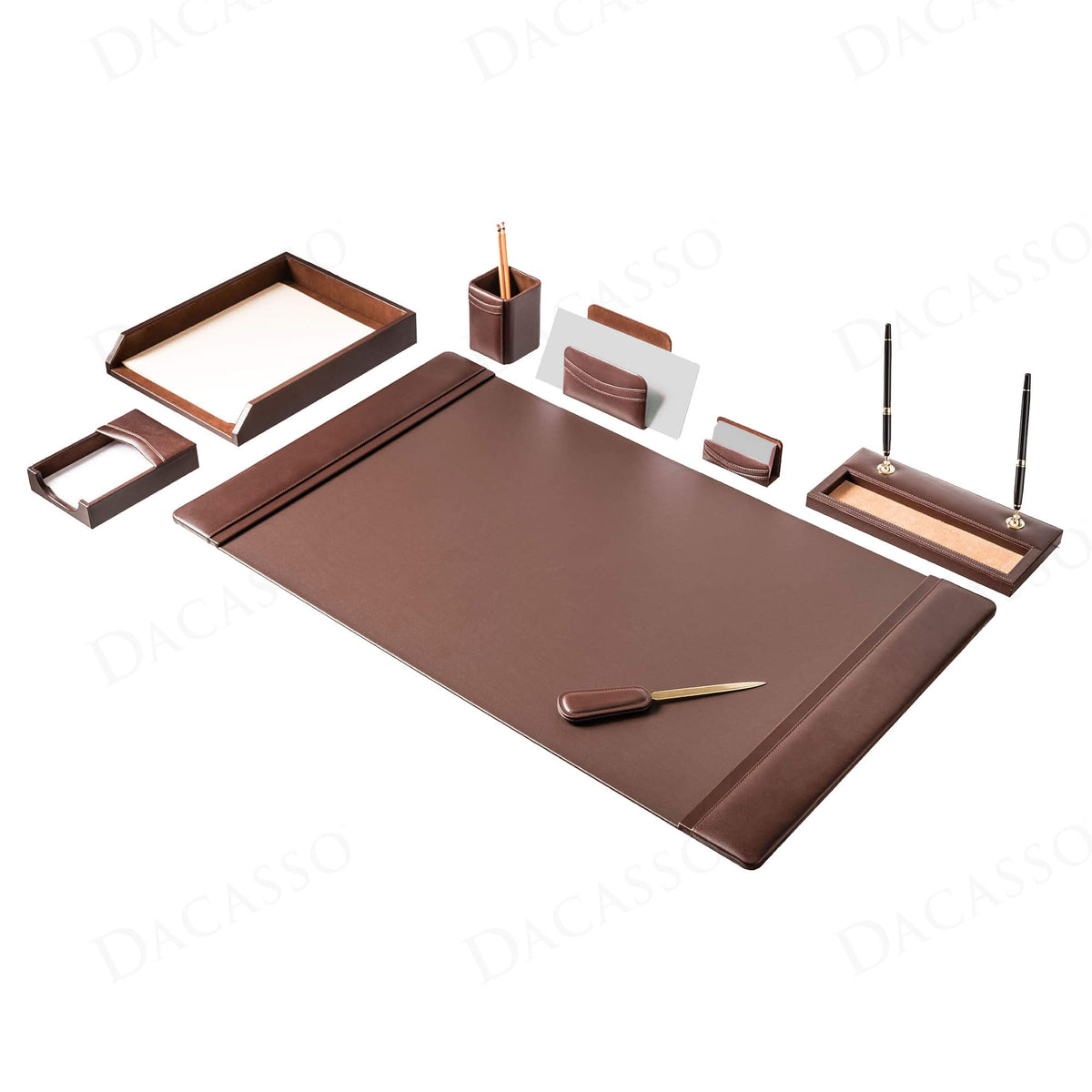 Chocolate Brown Leather 8 Piece Desk Set I94568