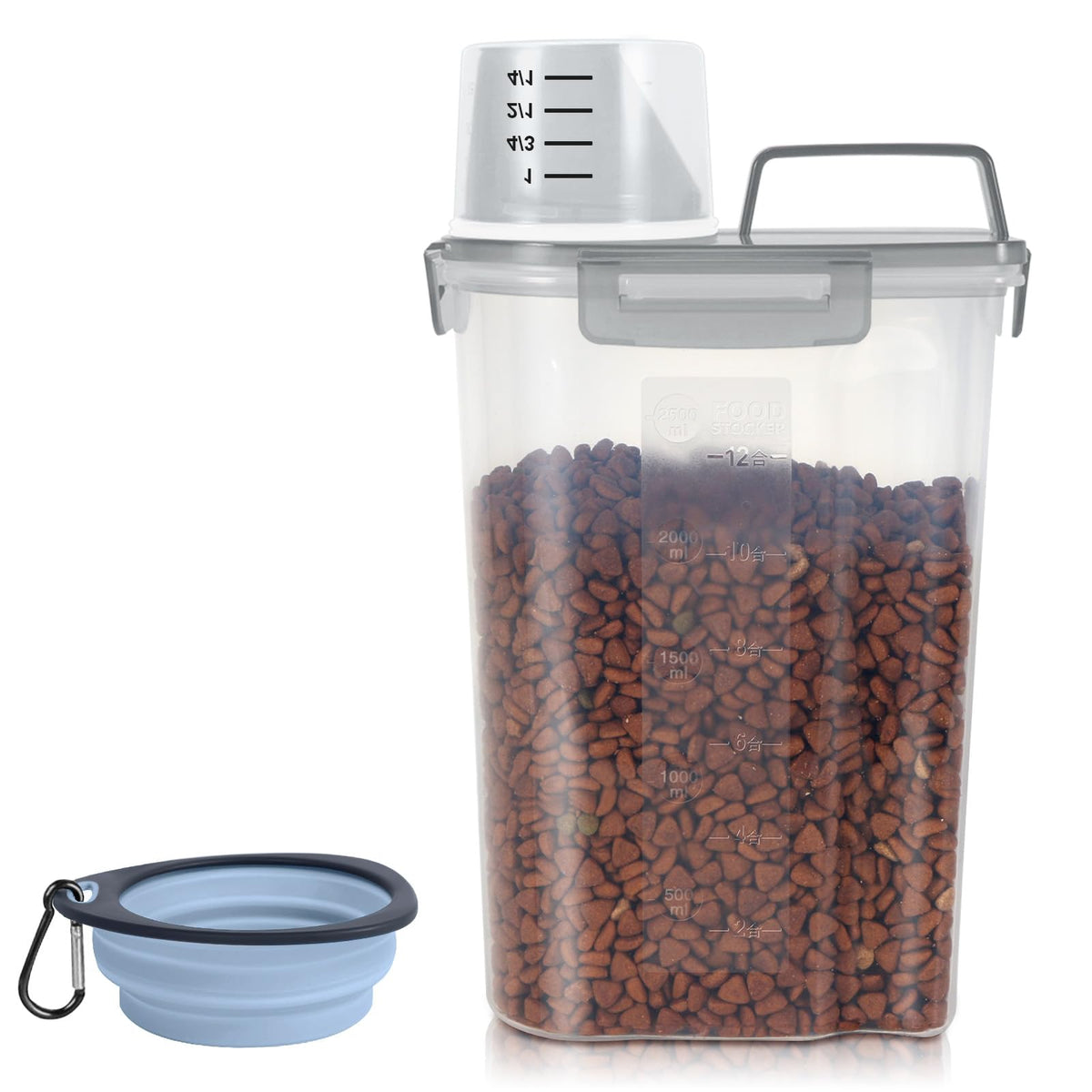 3-5Lbs/3Qt Plastic Pet Food Storage Container with Foldable Bowl H70578