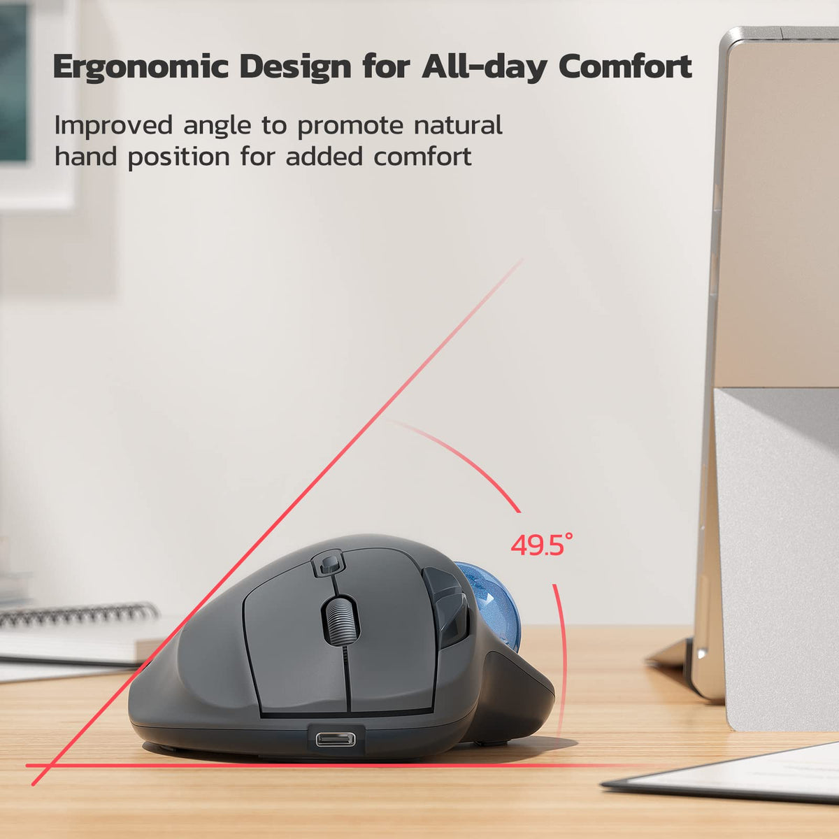 Wireless Ergonomic Thumb Control Trackball Mouse G830054