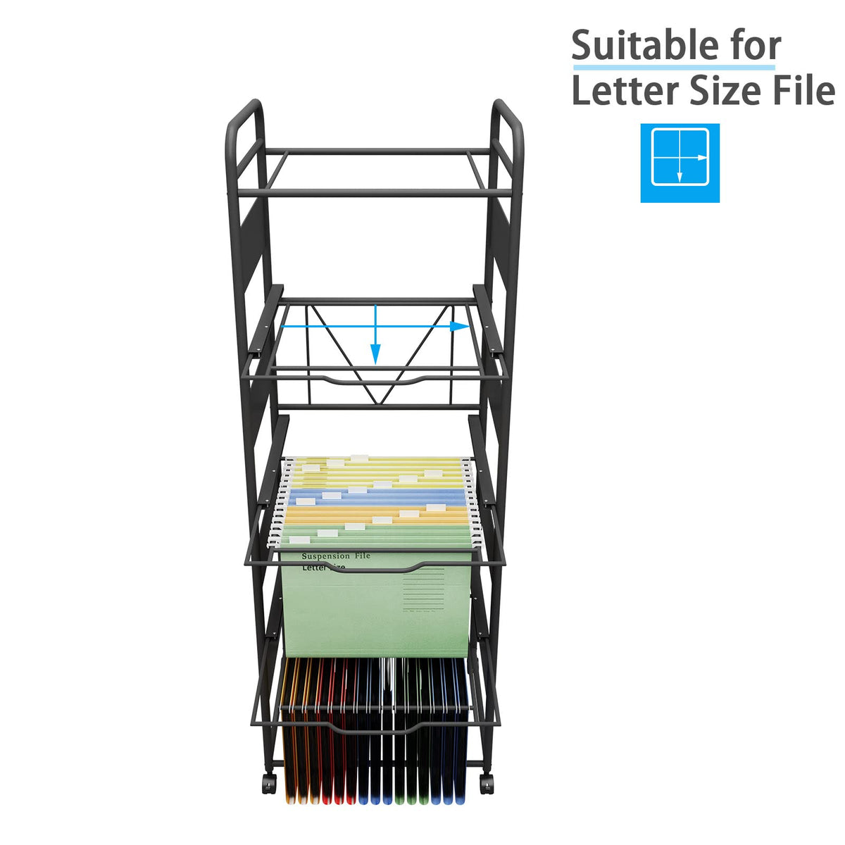 4-Tier Metal File Cart with Wheels D2408