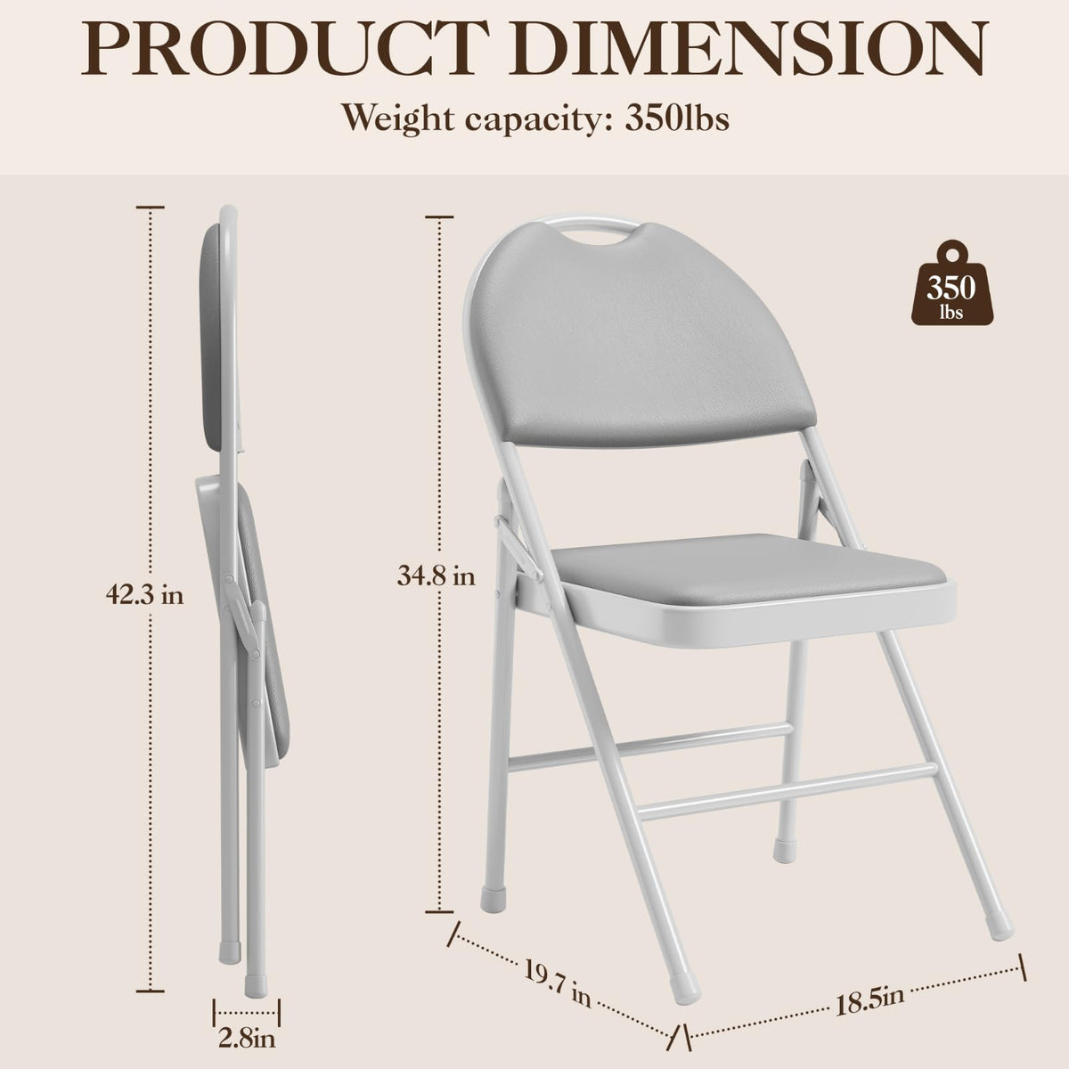 4-Pack Padded Folding Chairs Grey T86909