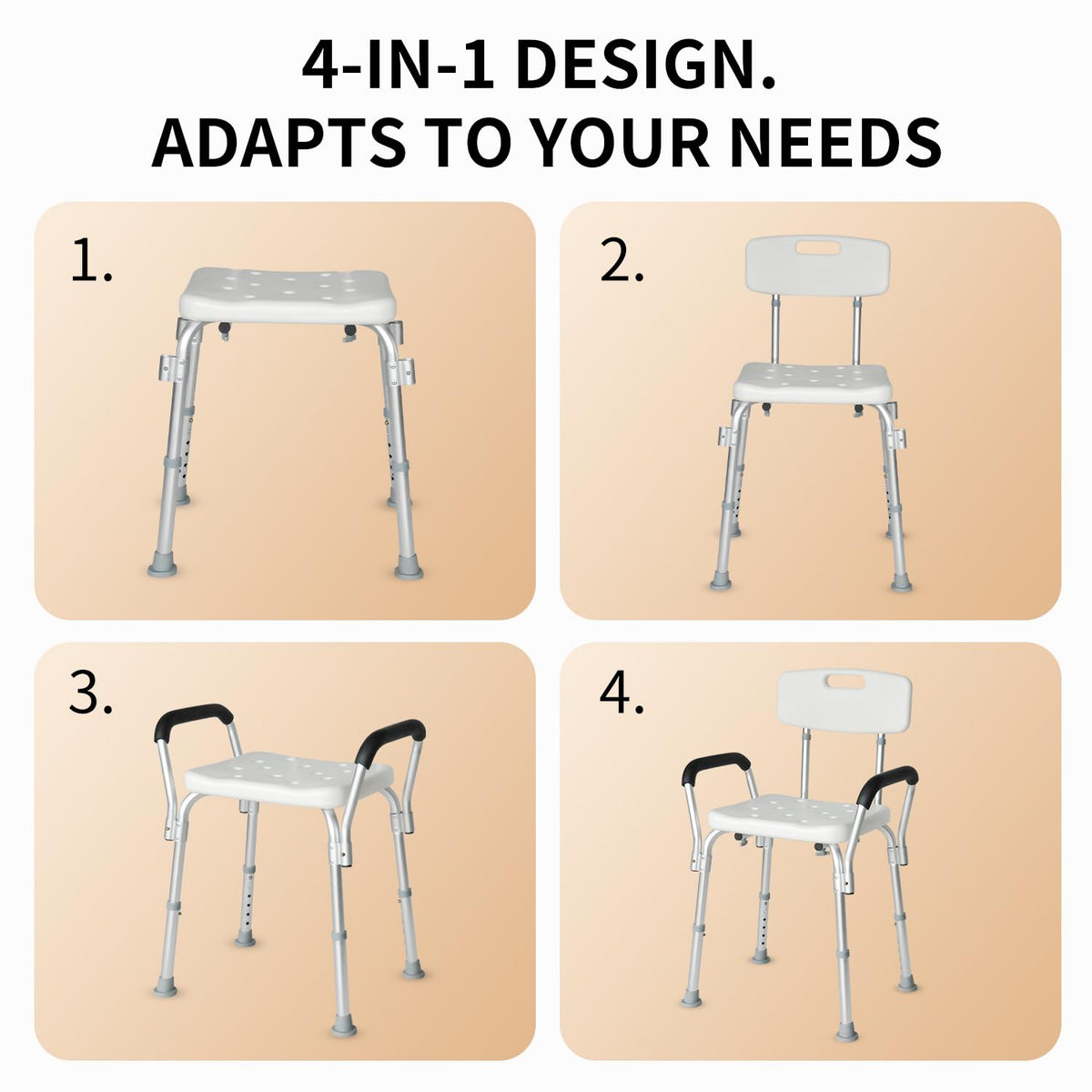 Extra Wide 300 lbs Capacity Shower Chair with Arms & Back C42612