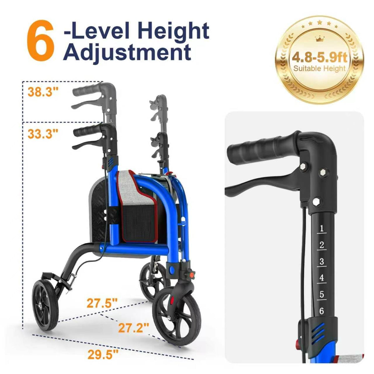 Foldable Narrow 3 Wheel Walker J7806