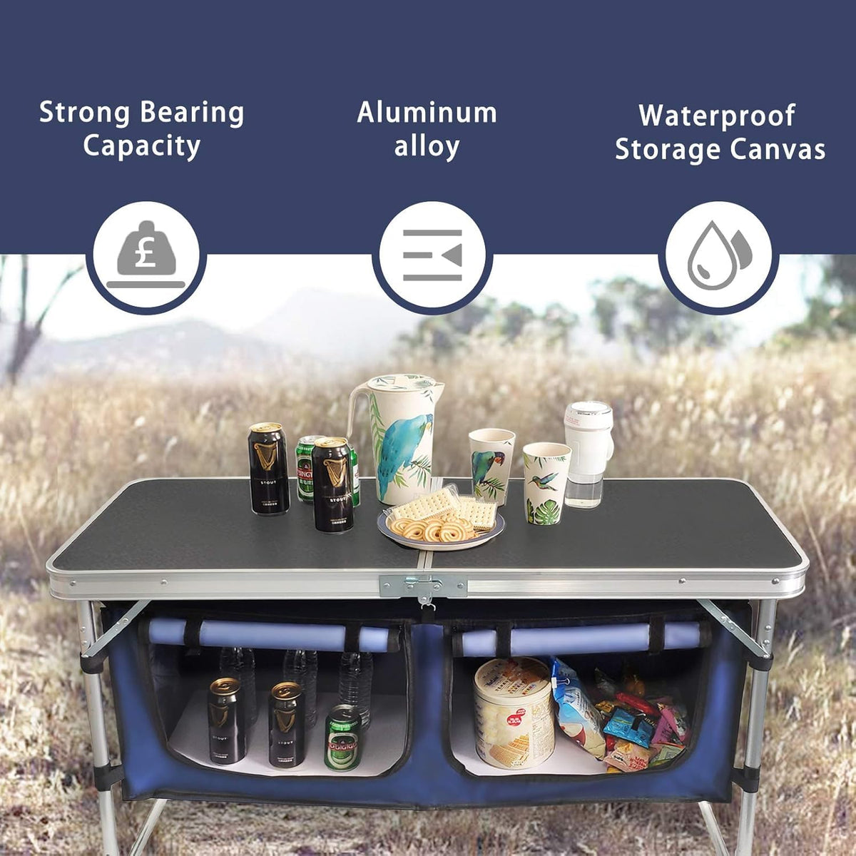 Folding Aluminum Camping Table with Storage Compartment U4437
