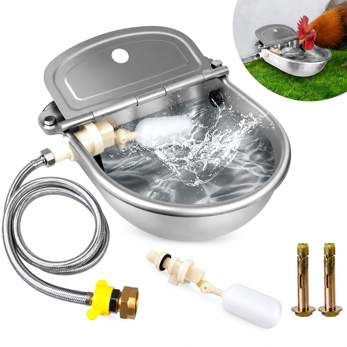Automatic Chicken Waterer 304 Steel Poultry Water Dispenser U2937