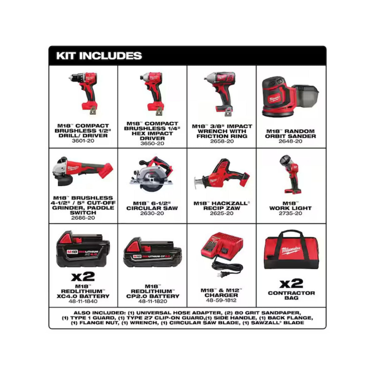 18V Cordless Power Tool Combo Kit, 8-Tool Set, 3 Batteries O64818