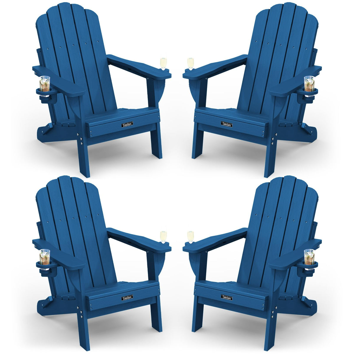 Folding Adirondack Chairs Set of 4 with 2 Cup Holders X227530