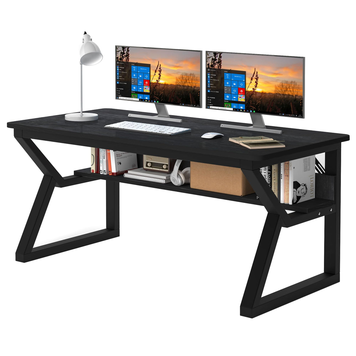 47 inch Black Computer Desk with Storage Shelf M146