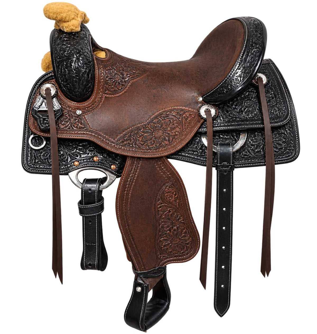 Argentina Cow Leather Tooled Horse Saddle Set with Headstall Reins & Breastplate C9737