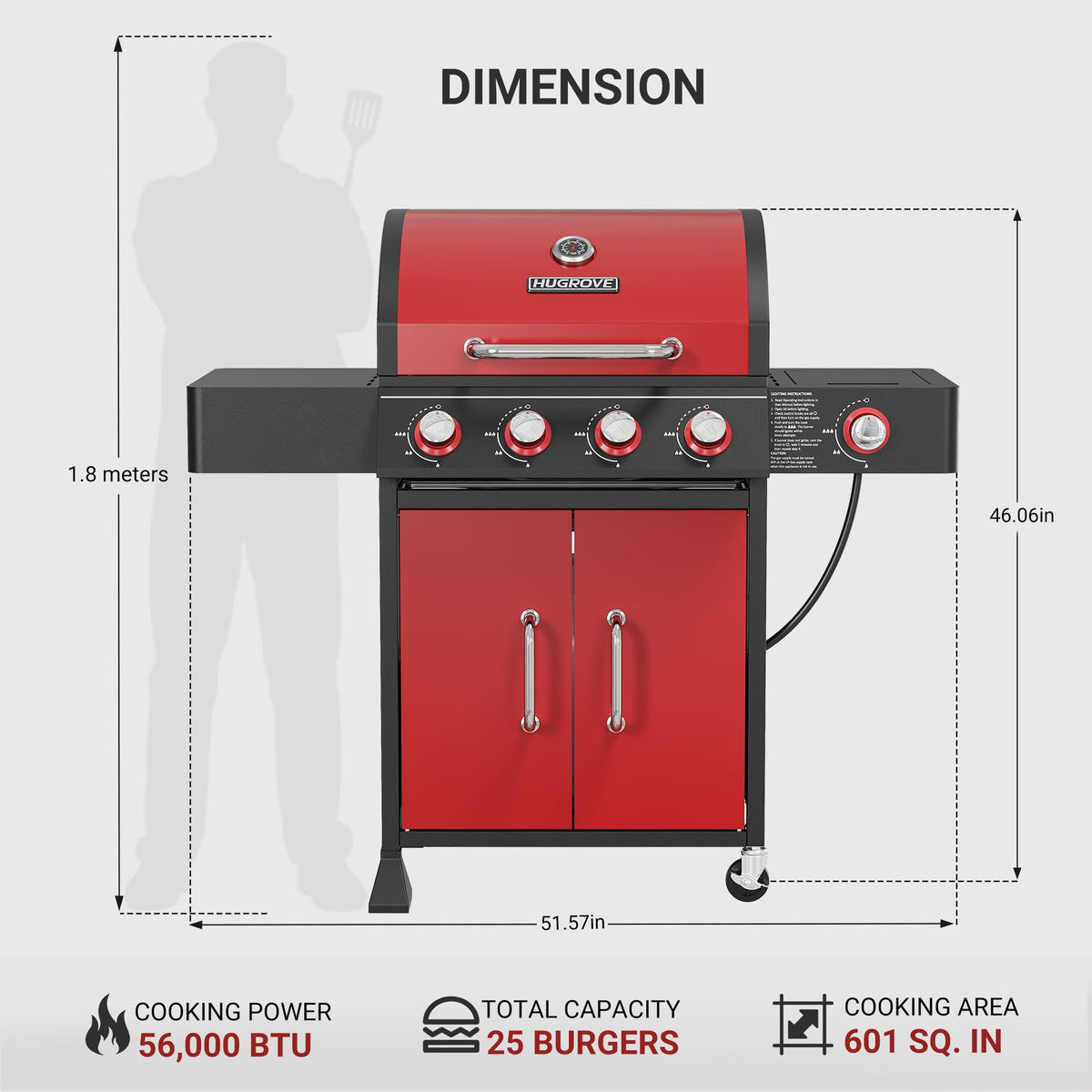 4 Burner Propane Gas Grill with Side Burner U649