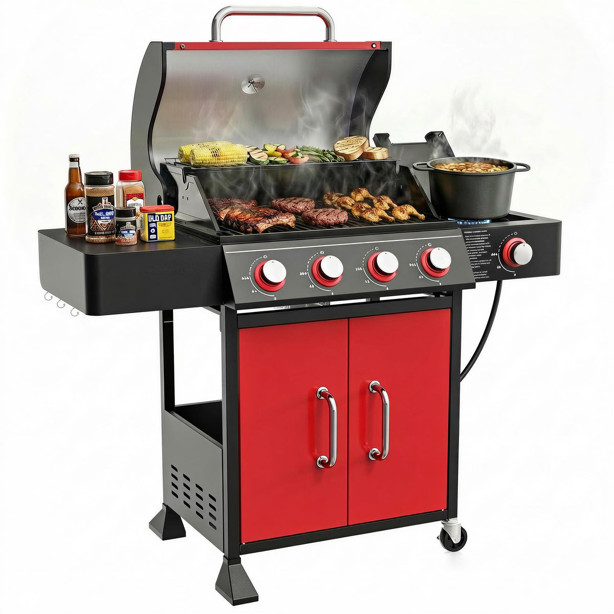 4 Burner Propane Gas Grill with Side Burner U649