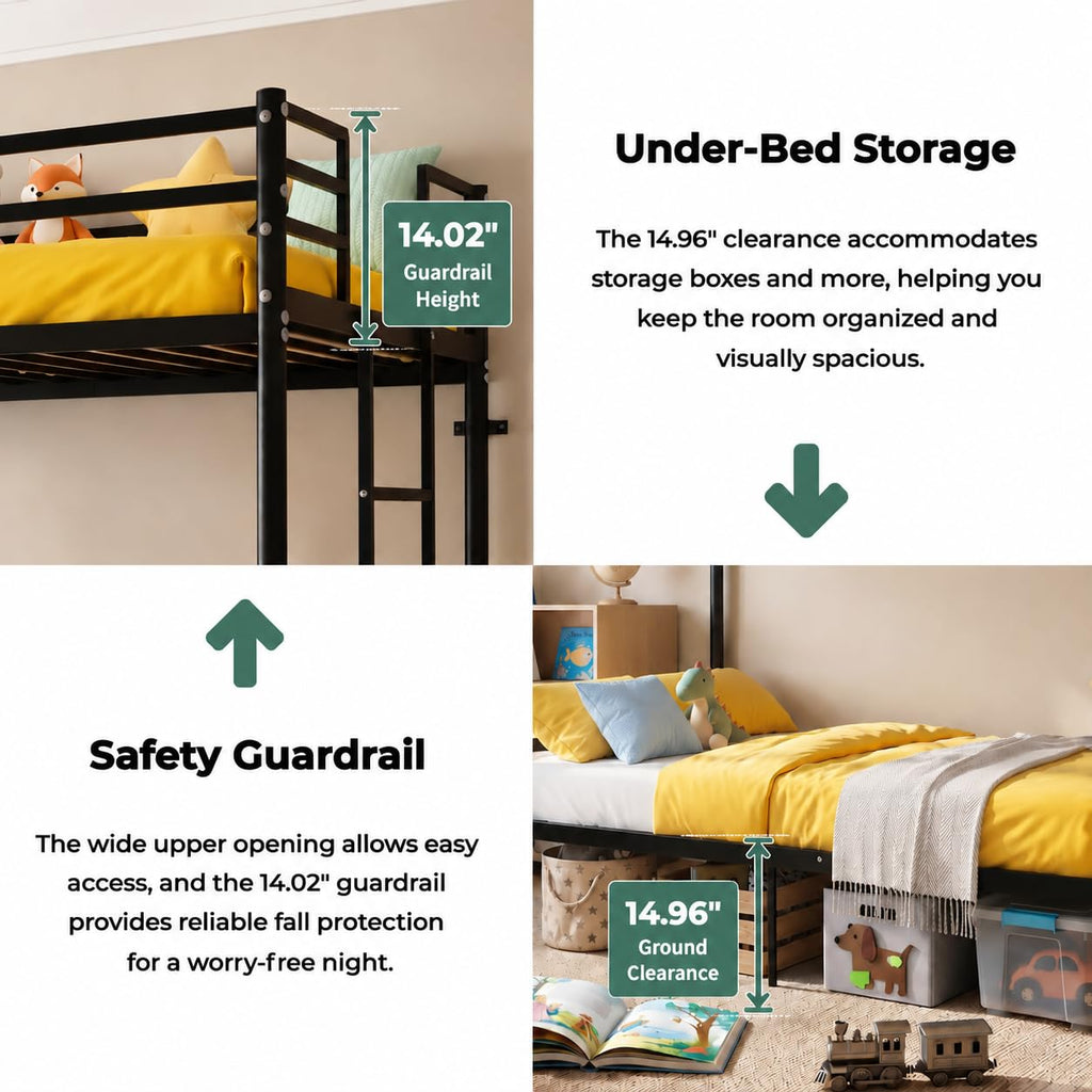 Twin Over Twin Bunk Bed with Ladder, Black H29695