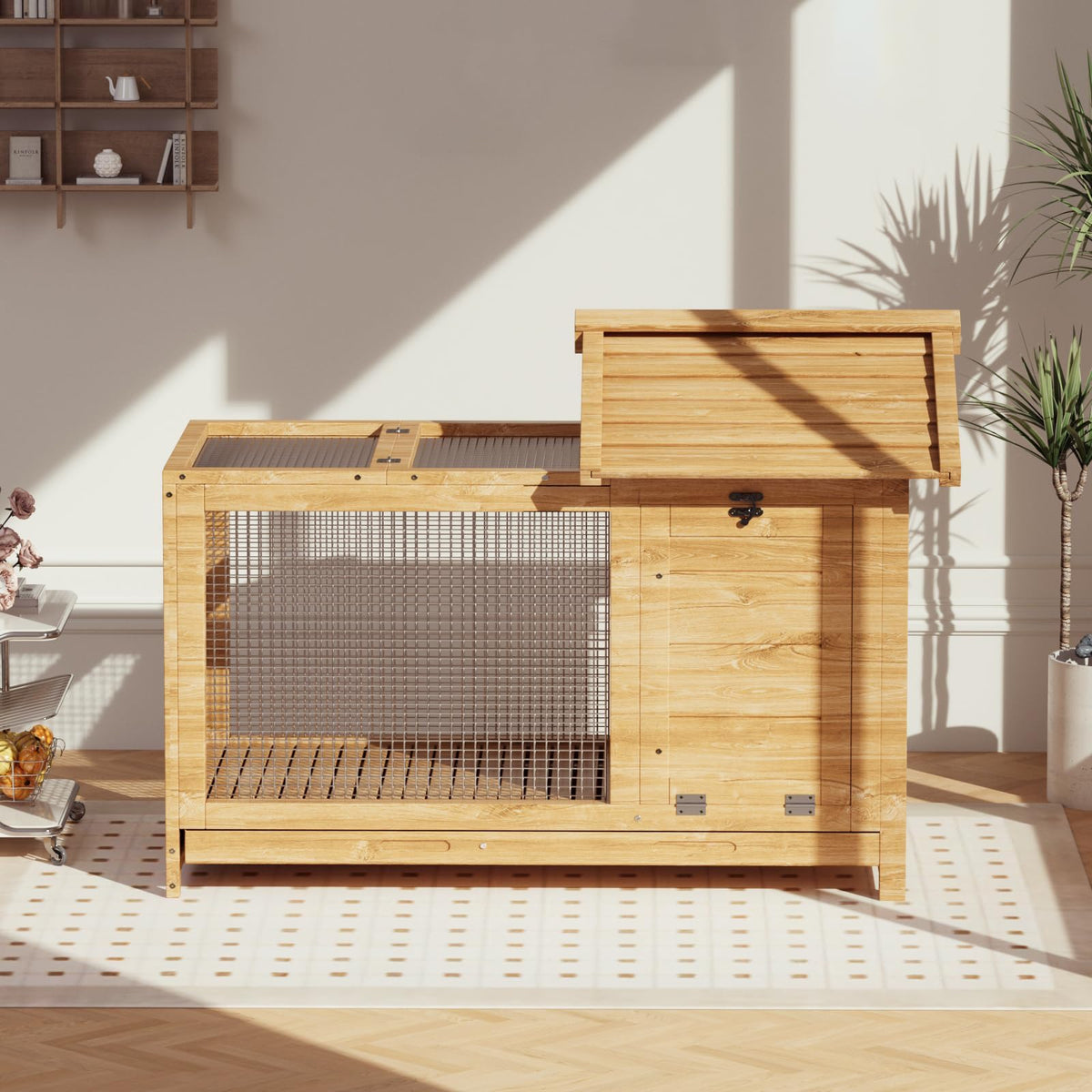 2-Story Wooden Rabbit Hutch & Chicken Coop on Wheels Y294290