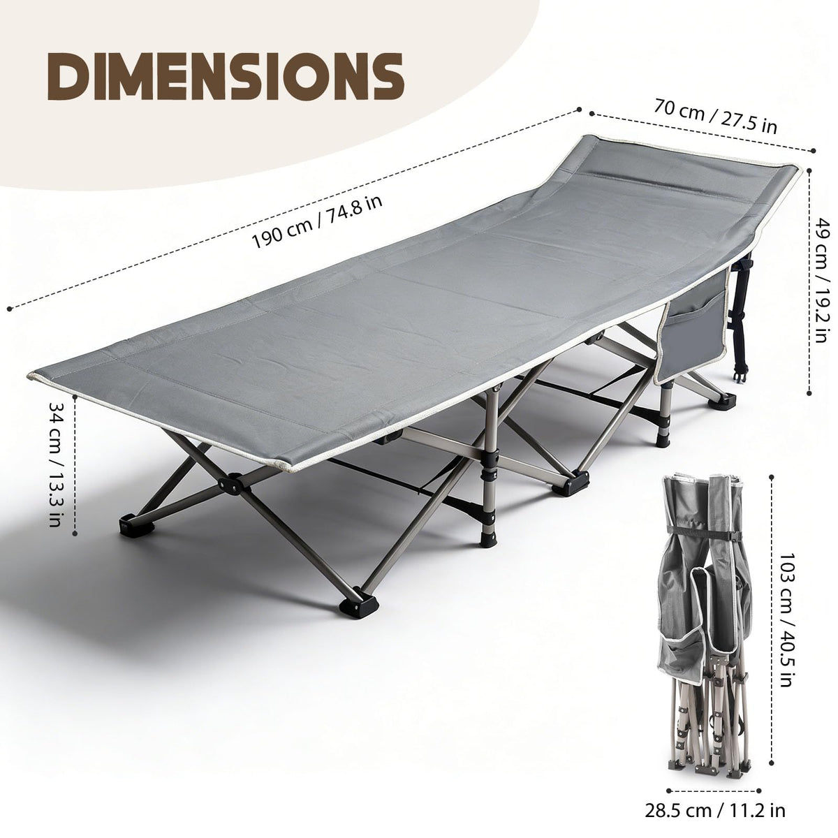 Heavy-Duty 28" Extra Wide Portable Folding Camp Cot with Mat & Carry Bag Z55887
