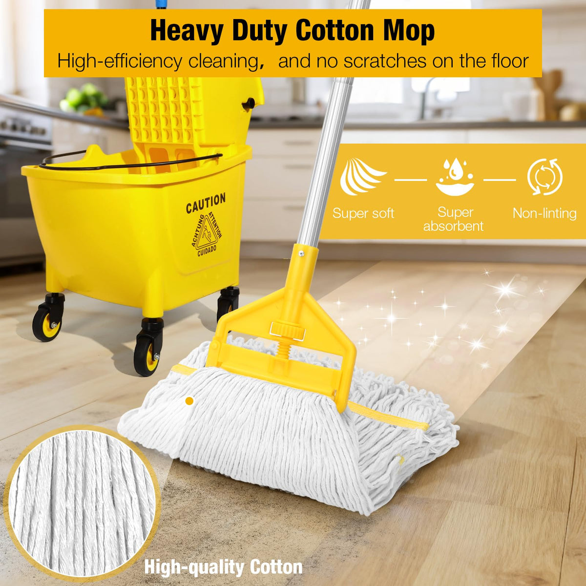 Yellow 35Qt Mop Bucket with Side Press Wringer on Wheels I98553