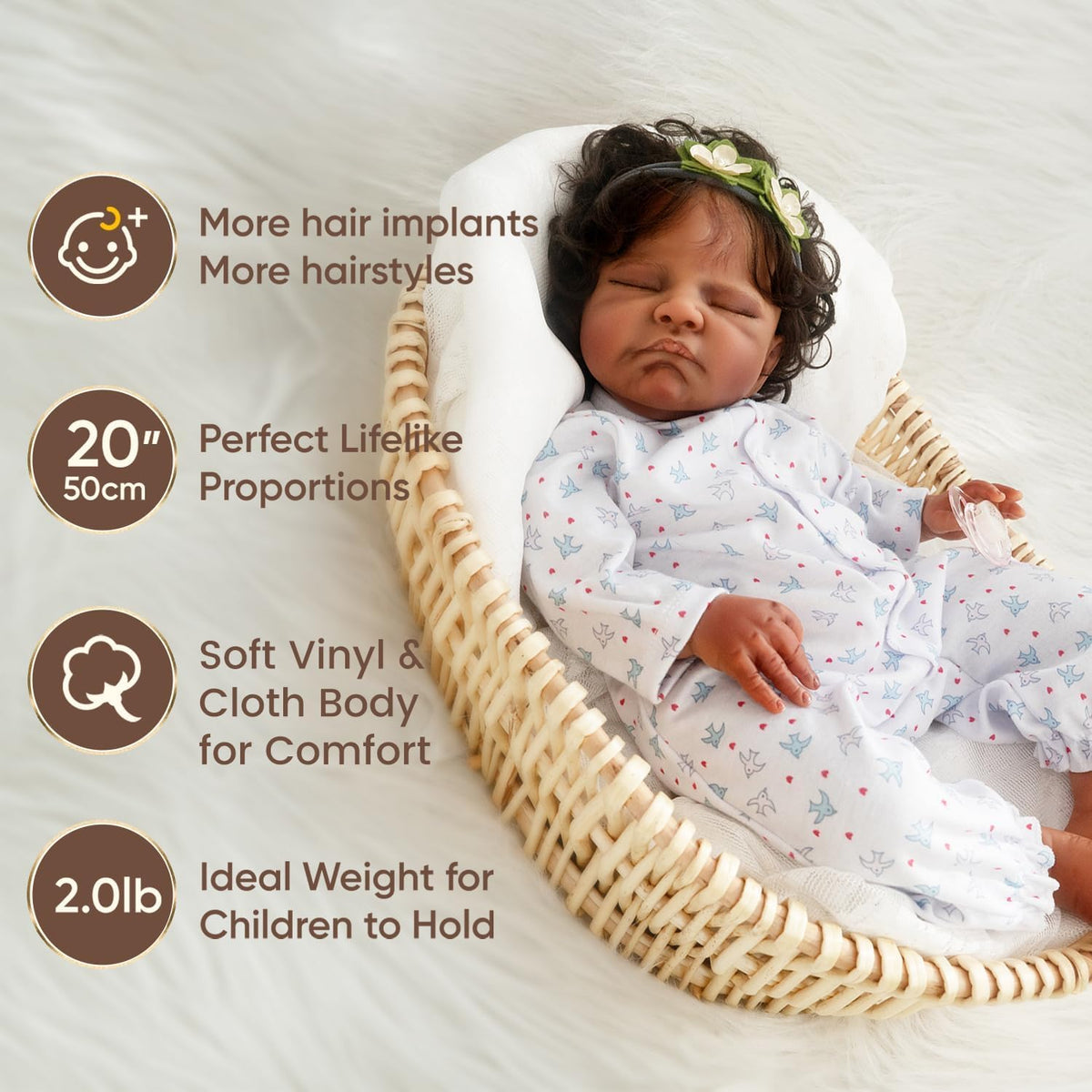 20-Inch Sleeping Black Newborn Baby Girl F95103