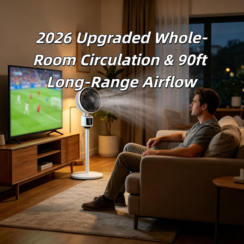 Standing Fan with 90° Oscillation, 3 Speeds, Adjustable Height Q90841