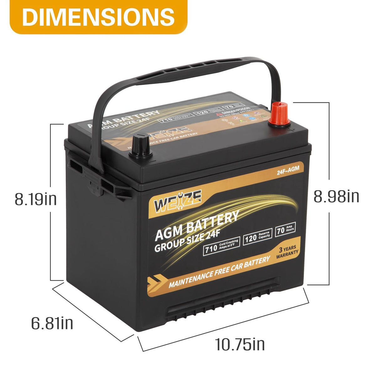 AGM Battery BCI Group 24F Automotive Battery J820