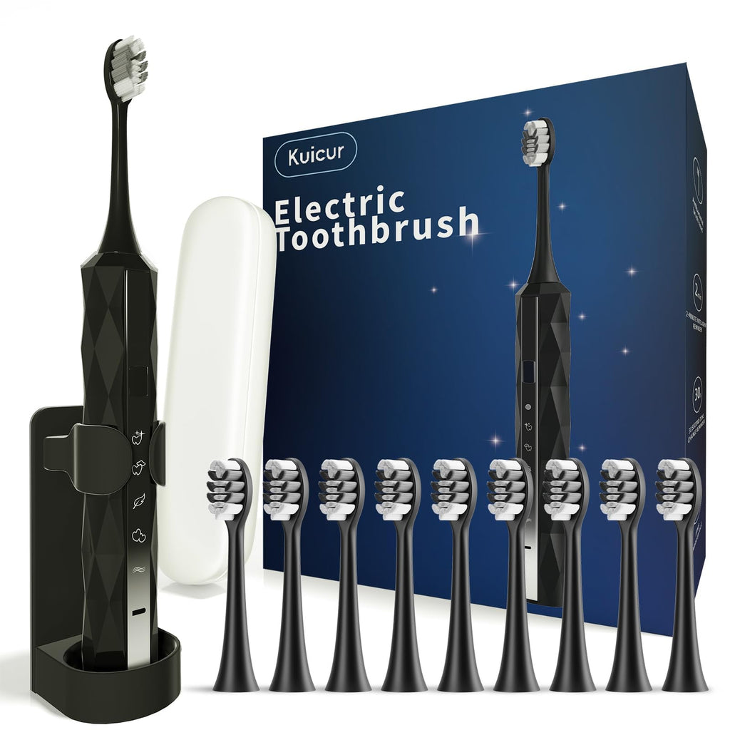 Sonic Electric Toothbrush with 10 Brush Heads & Travel Case, Black C5789