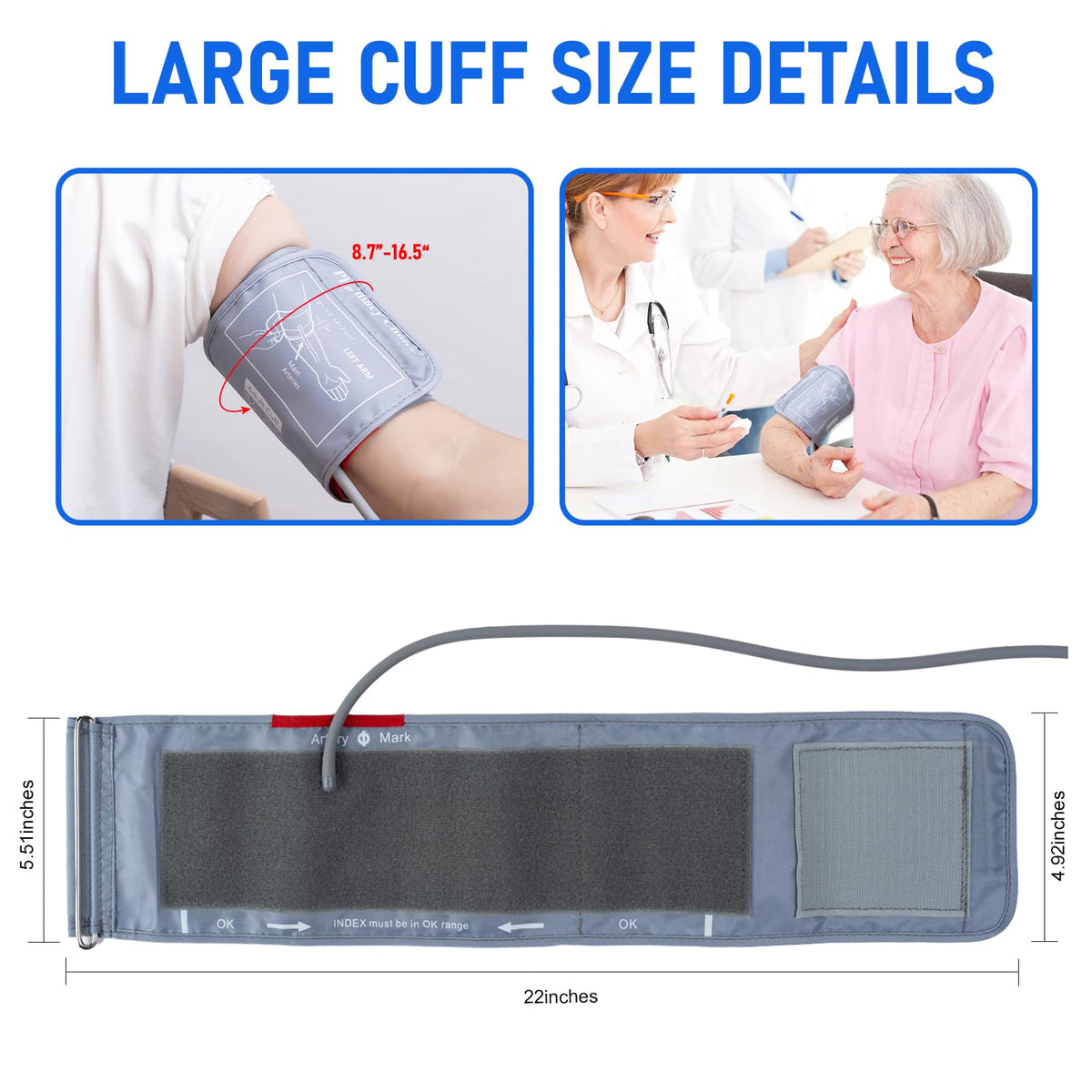Large Blood Pressure Cuff with 8 Connectors (8.7"-16.5") Y781