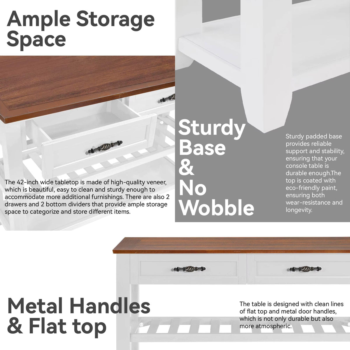 Brown White Pine Wood Console Table with 2 Open Shelves P8749