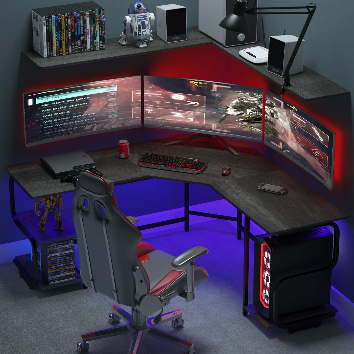 L Shaped Desk with Shelves F865