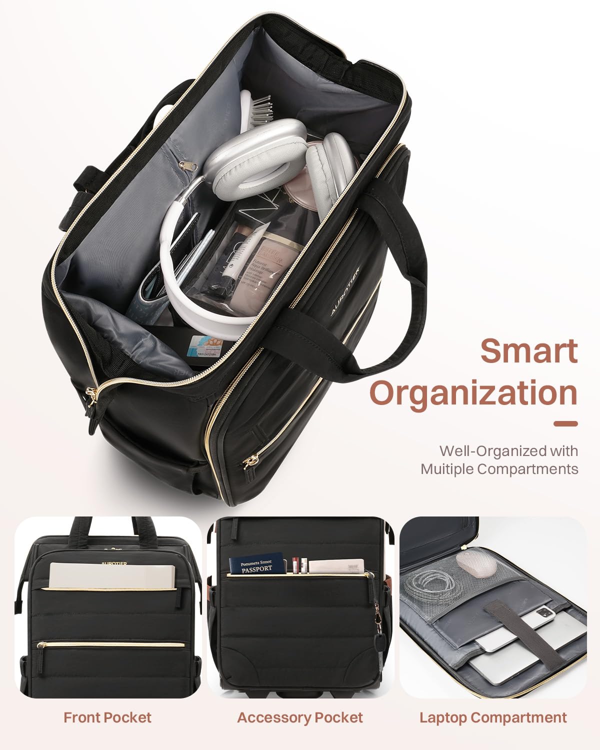 Rolling Puffer Laptop Bag Set with Wheels, 16 Inch Underseat Carry on Luggage X45725